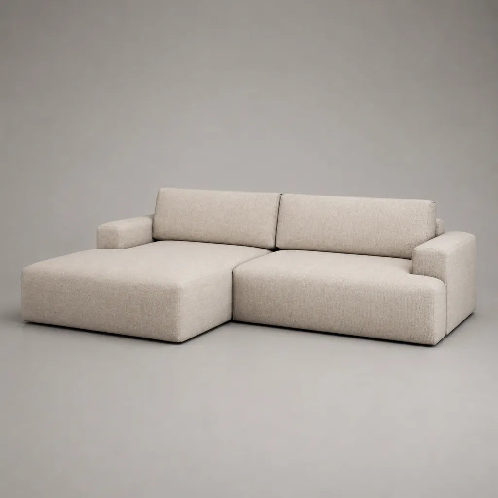3-Sitzer-Ecksofa in L-Form mit linker Ottomane, Polyesterbezug, Beige, 255 × 165 × 78 cm