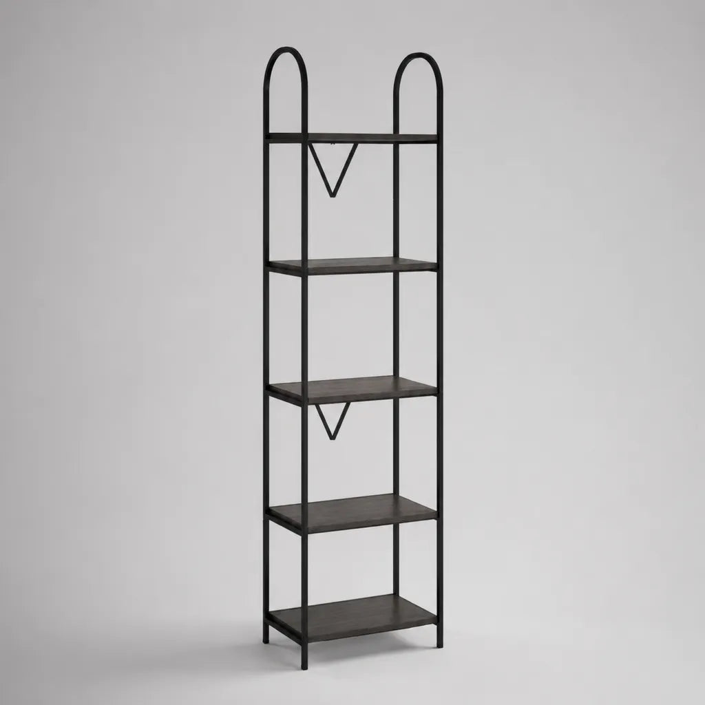 Bücherregal Standregal mit 4 Ablagen aus MDF und Stahl, Schwarz/Dunkelbraun, 40 × 30 × 160 cm