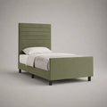 Polsterbett Einzelbett mit 100 % Polyester-Samtbezug, Olivgrün, Liegefläche 90 × 200 cm, Gesamtmaß 211 × 101 × 130 cm
