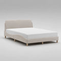 Polsterbett aus Holz und Stoff, Doppelbett mit Kopfteil, Liegefläche 160 × 200 cm, Creme, 218 × 176 × 100 cm