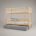 Etagenbett mit Ausziehbett aus massivem Kiefernholz und MDF, 3 Liegeflächen 90 x 200 cm und 90 x 190 cm, 207 x 98 x 160 cm, Natur/Grau