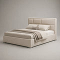 Polsterbett Doppelbett mit Polyesterbezug und gepolstertem rechteckigem Kopfteil, Beige, Liegefläche 160 × 200 cm, Außenmaß 218 × 170 × 120 cm