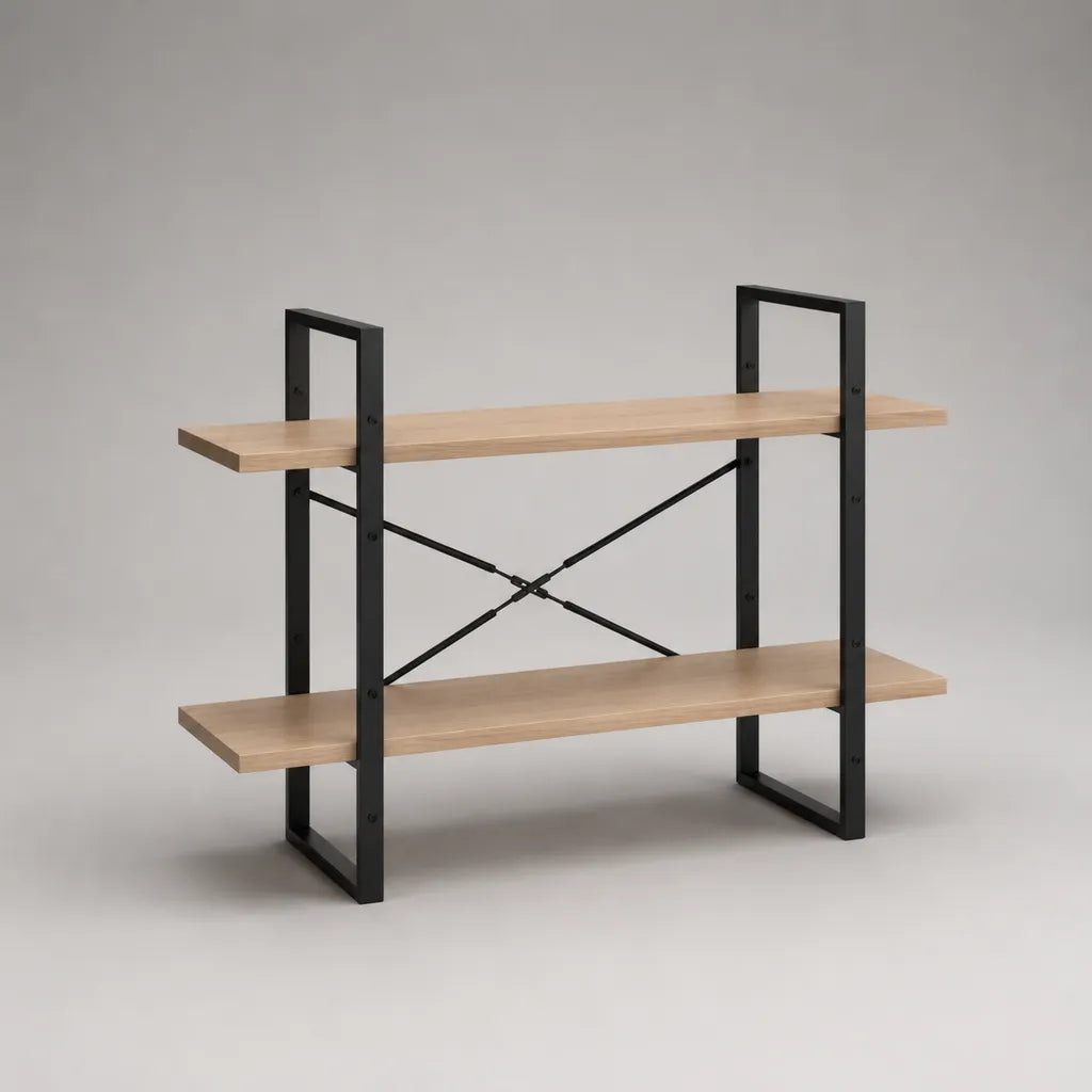 Bücherregal Standregal aus melaminbeschichteter Spanplatte und Stahl, Natur/Schwarz, 120 × 30 × 100 cm