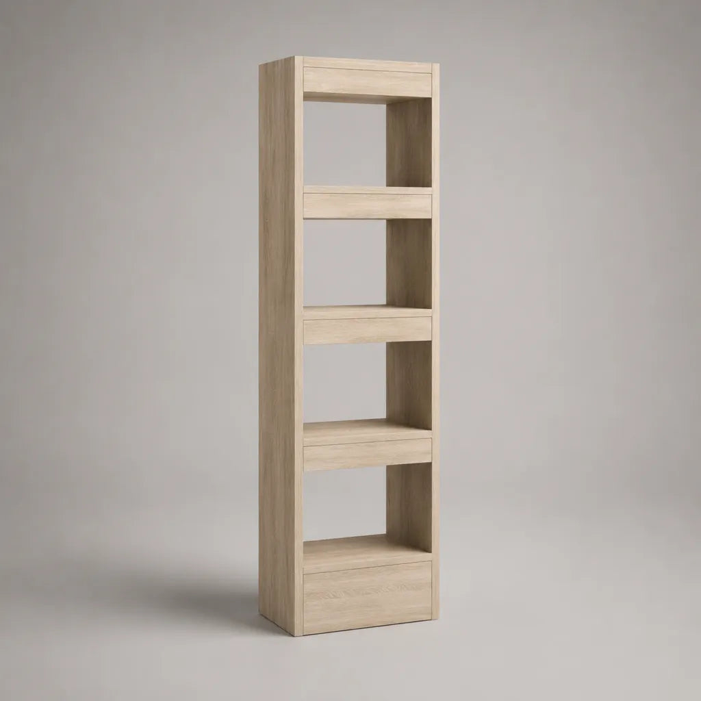 Bücherregal, schmales Standregal aus melaminbeschichteter Spanplatte, 4 offene Fächer, Hellbraun, 40 × 30 × 180 cm
