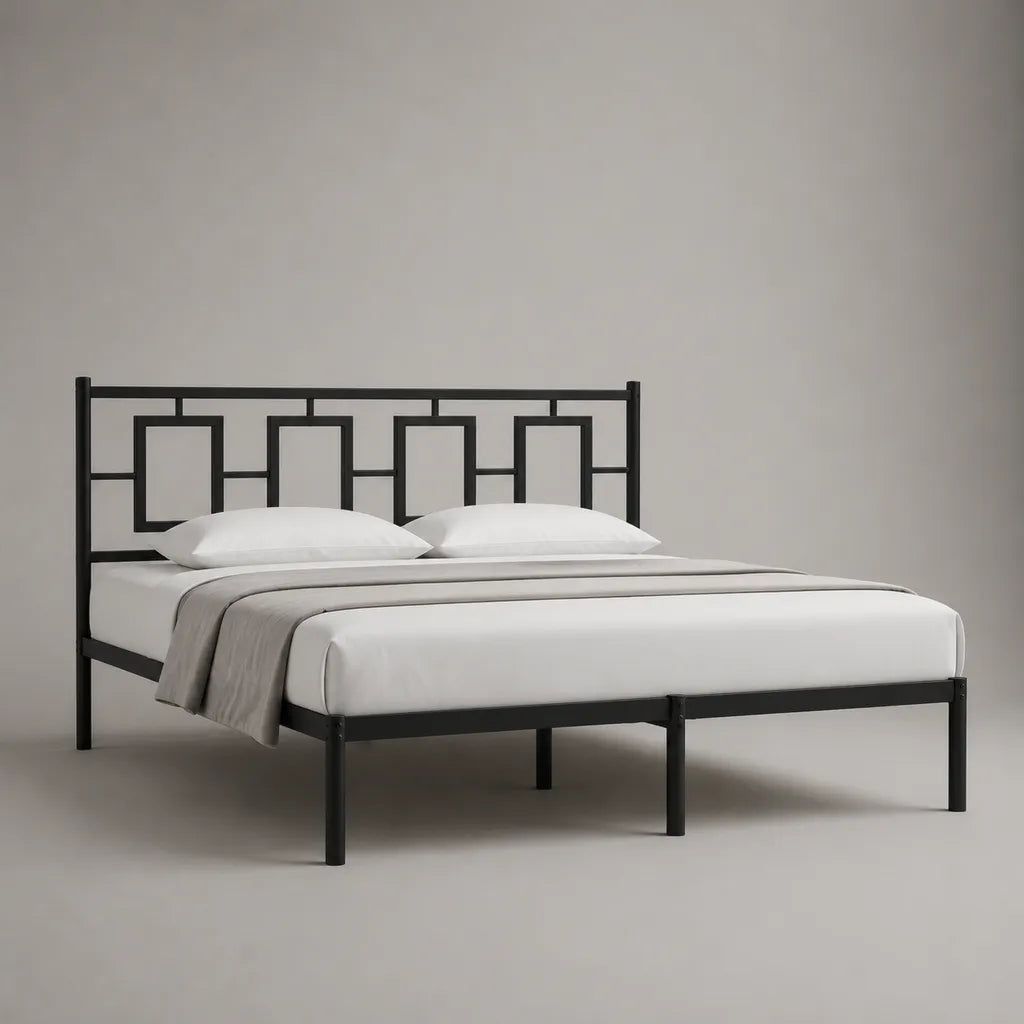 Metallbett Doppelbett aus pulverbeschichtetem Stahl, Schwarz, Liegefläche 160 × 200 cm, Gesamtmaß 208 × 166 × 100 cm