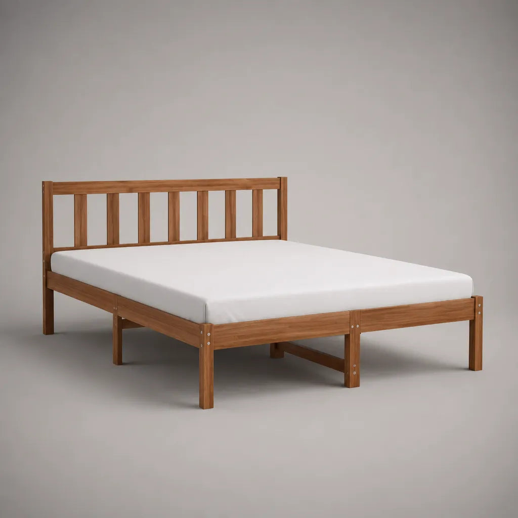 Doppelbett-Bettgestell mit Lattenrost aus massivem Kiefernholz, Braun, 146 x 207 x 90 cm, Liegefläche 140 x 200 cm