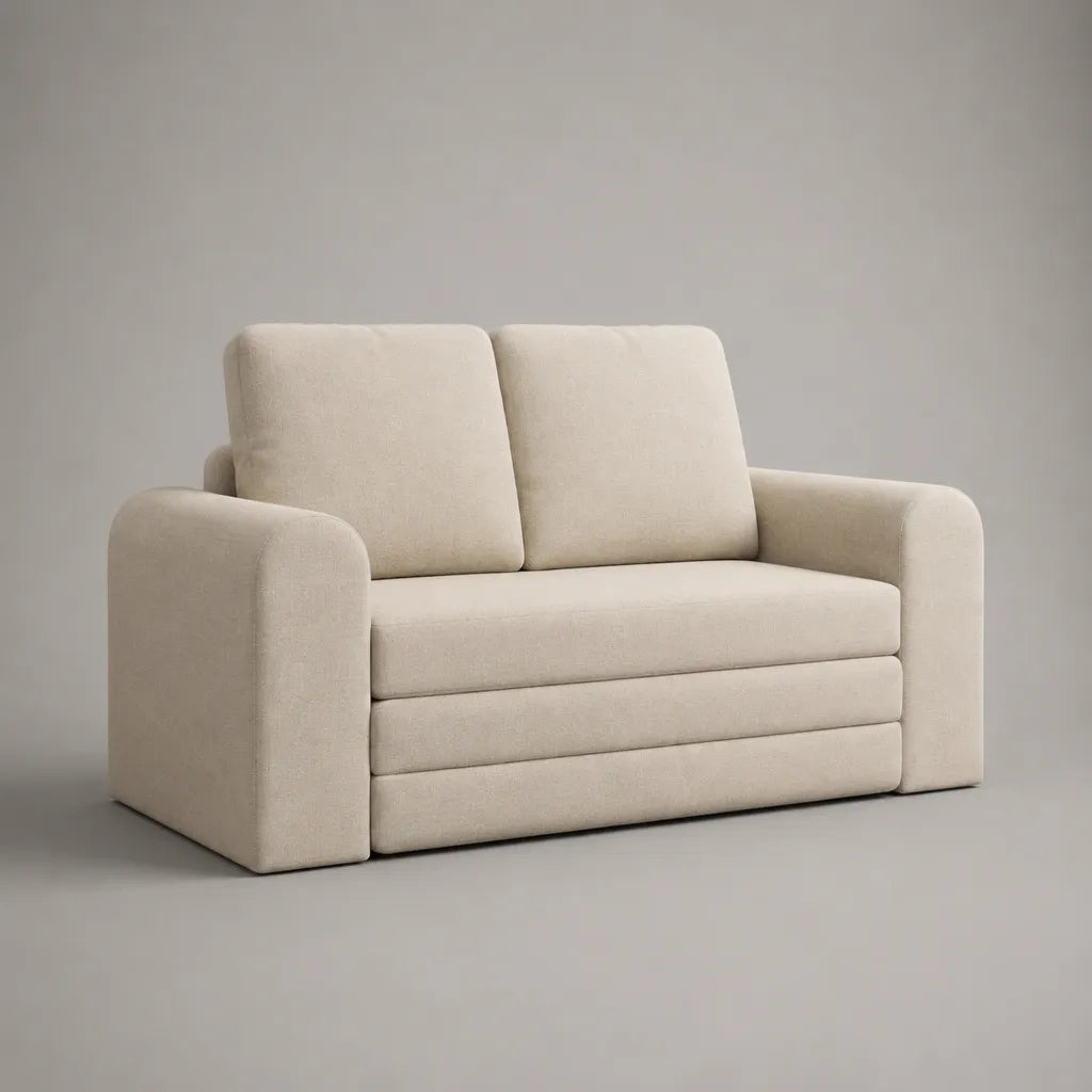 2-Sitzer-Schlafsofa mit Ausziehfunktion, Polyester-Chenille, Creme, 155 × 90 × 88 cm, Liegefläche 135 × 190 cm
