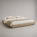 Niedriges Plattformbett aus Holz mit Eichenfurnier, Natur, 208 × 188 × 35 cm, Liegefläche 180 × 200 cm