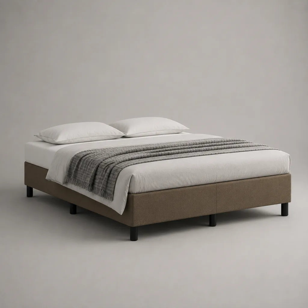 2-teiliges Polsterbettgestell ohne Kopfteil, 160 × 200 cm, Taupe, Polyesterbezug und Kiefermassivholz