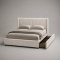 Polsterbett mit Seitenschublade, Liegefläche 160 x 200 cm, Gesamtmaß 220 x 180 x 120 cm, Polyester-Mikrofaser, Beige