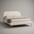 Polsterbett Doppelbett 160 × 200 cm mit abgerundetem Kopfteil, Bouclé-Stoffbezug und Stahlfüßen, Cremeweiß/Messingfarben