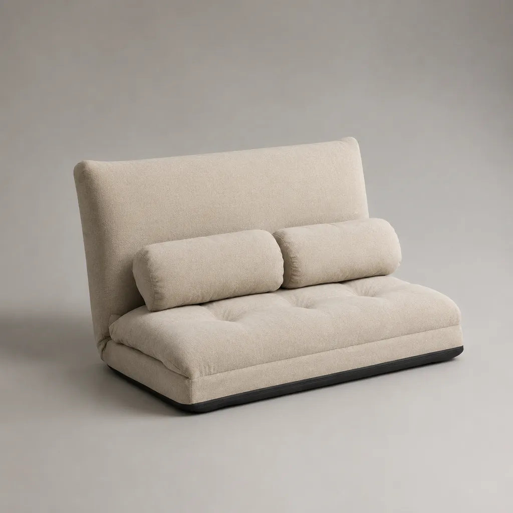 Klappbares 2-Sitzer-Schlafsofa aus Stoff mit verstellbarer Rückenlehne, Creme/Schwarz, 140 x 95 x 92 cm, Liegefläche 140 x 190 cm