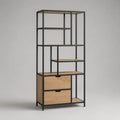 Bücherregal mit 2 Schubladen aus Stahl und Spanplatte, Schwarz/Eiche natur, 80 × 30 × 180 cm