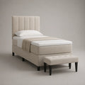 4-teiliges Boxspringbett-Set mit Matratze, Topper und Bettbank, Polyesterbezug in Beige, Liegefläche 90 × 200 cm