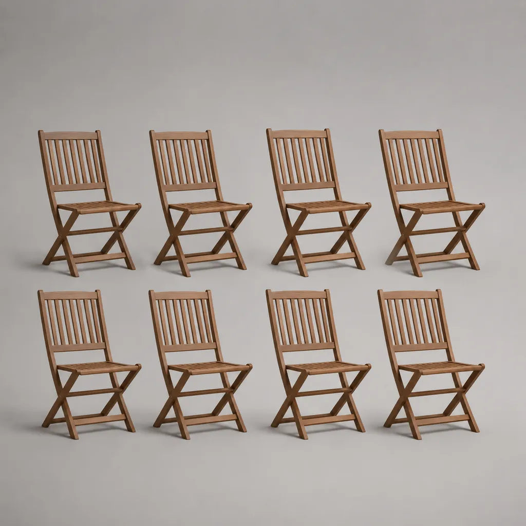 8er-Set klappbare Gartenstühle aus Holz, Braun, je 46 × 55 × 87 cm