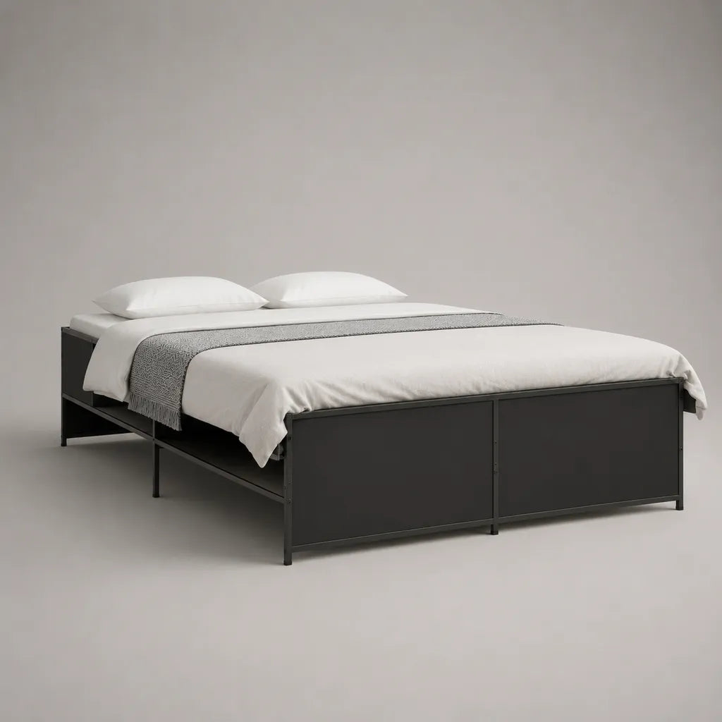 Metallbett Doppelbett aus pulverbeschichtetem Stahl, Schwarz, Liegefläche 160 × 200 cm, Außenmaß 167 × 207 × 82 cm