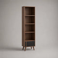 Bücherregal aus Spanplatte mit 4 offenen Fächern und Schiebetür, Braun und Schwarz, 45 × 35 × 180 cm