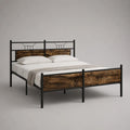 Metallbettgestell Doppelbett aus Stahl und Spanplatte, Schwarz/Braun, Liegefläche 140 × 200 cm