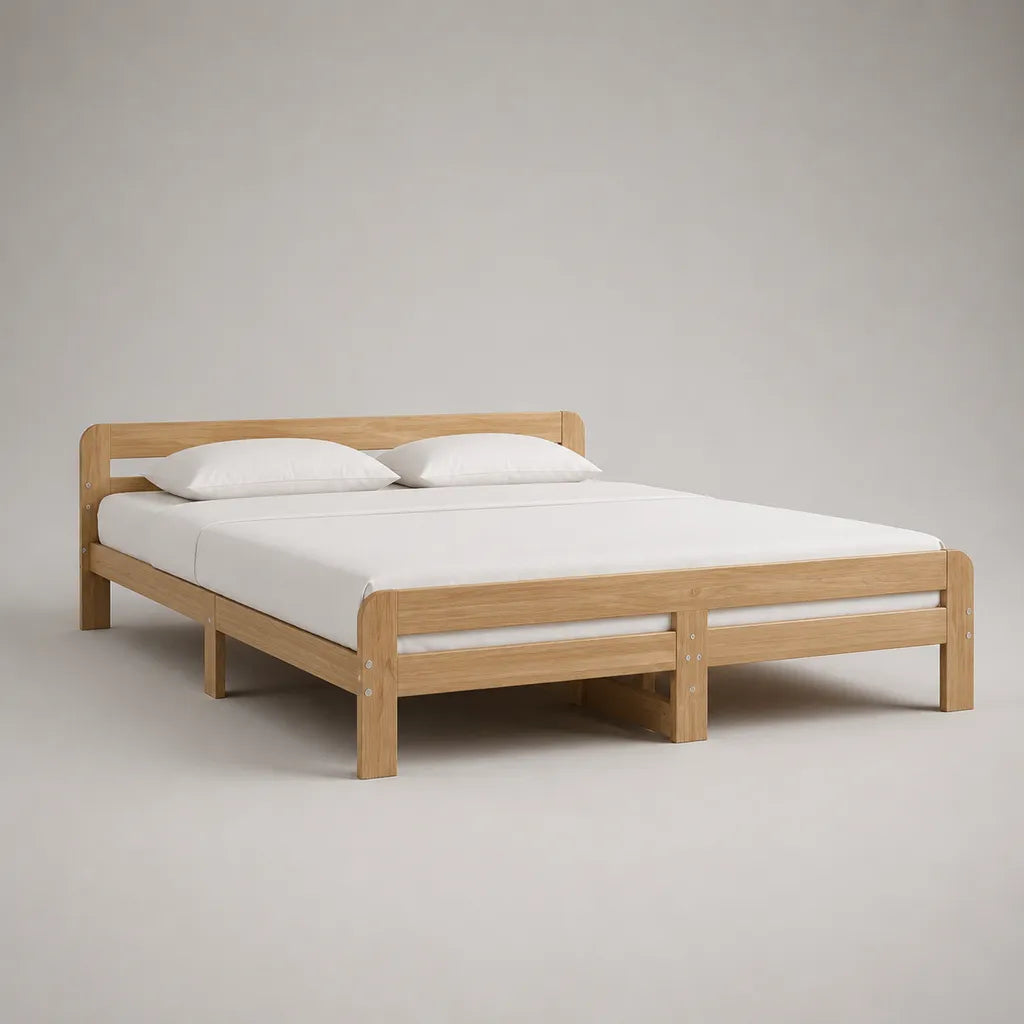 Doppelbett-Bettgestell aus massivem Kiefernholz, Natur, Liegefläche 180 × 200 cm