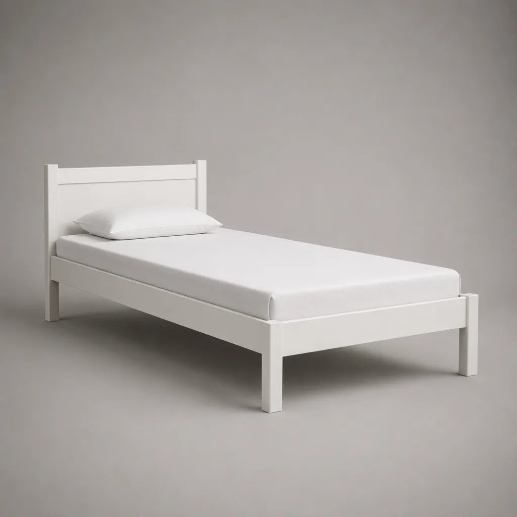 Einzelbett mit Bettgestell aus Holz, Weiß, Liegefläche 90 × 200 cm, Gesamtmaß 207 × 97 × 82 cm