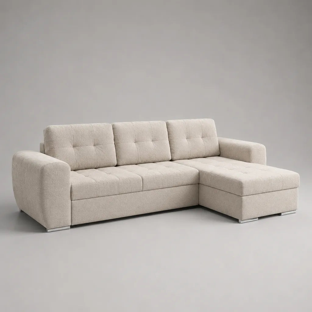 Ecksofa mit Ottomane, L-Form, Polyester-Chenille, Creme, 245 × 155 × 88 cm