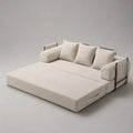 2-Sitzer-Schlafsofa mit Ausziehbett, Cordbezug und Stahlrahmen, Creme/Schwarz, 202 × 92 × 82 cm, Liegefläche 160 × 190 cm