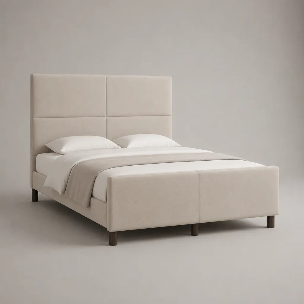 Polsterbett Doppelbett mit hohem Kopfteil und Polyesterbezug, Creme/Dunkelbraun, Liegefläche 160 × 200 cm